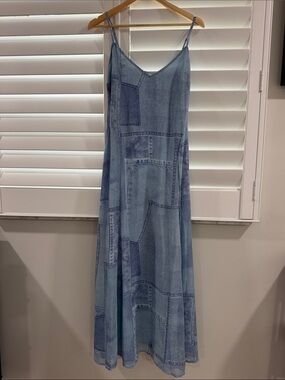 ASOS Blue Patchwork-Print Slip Maxi Dress